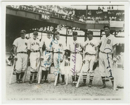 Joe DiMaggio, Bill Dickey, Charlie Gehringer and Hank Greenberg Signed 8x10-inch Print from 1937 All-Star Game